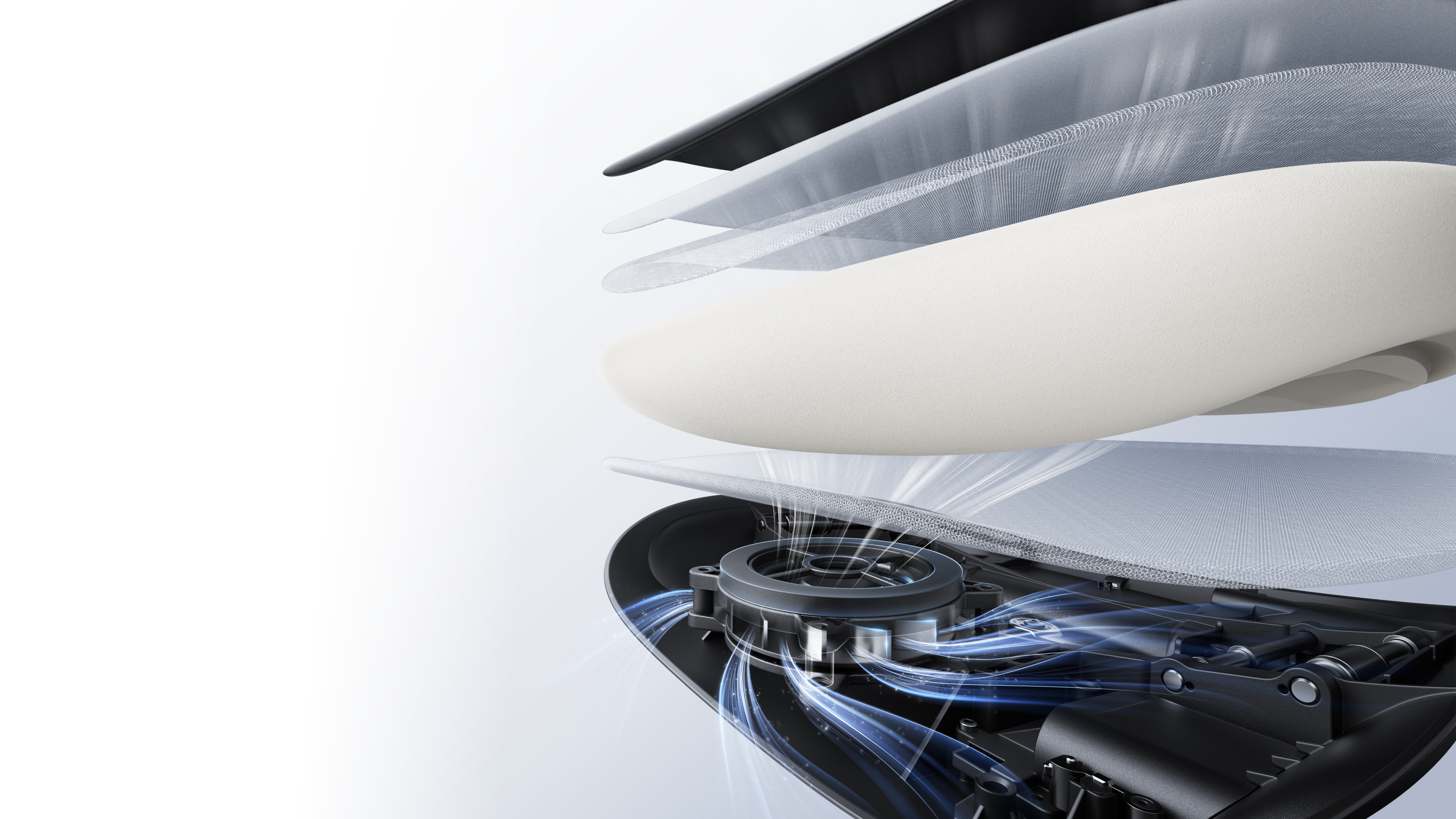 LiberNovo Maxis Airflow 6-layer active seat ventilation system diagram.